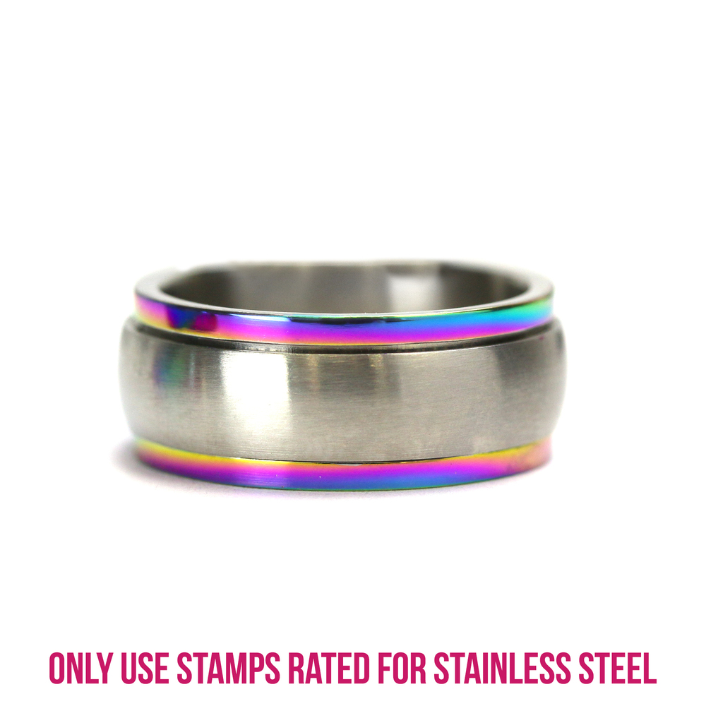 Metal Stamping Blanks Stainless Steel Spinner Ring with Rainbow Rim Stamping Blank, 7.85mm Wide, SIZE 8